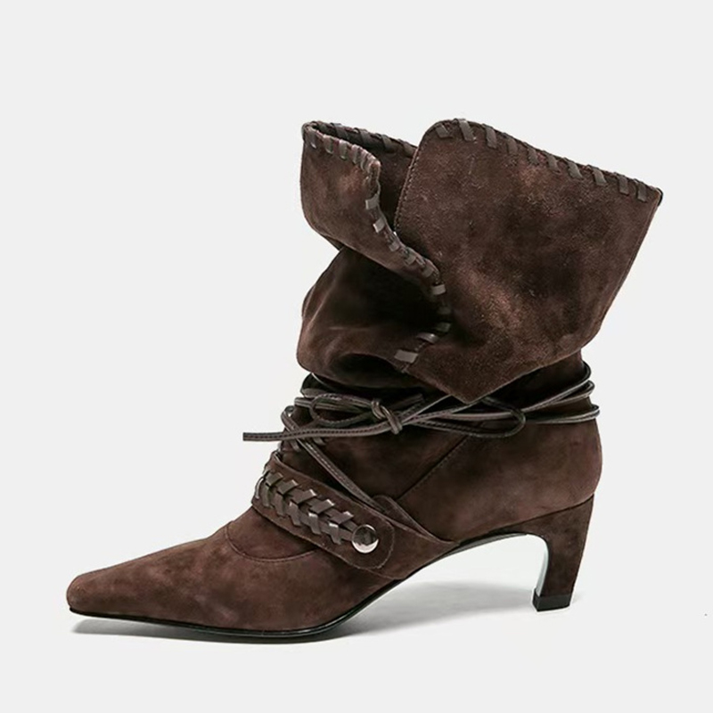 Chelsea Boots Suede - Liyke Sonbahar Kış Kahverengi Süet Örgü