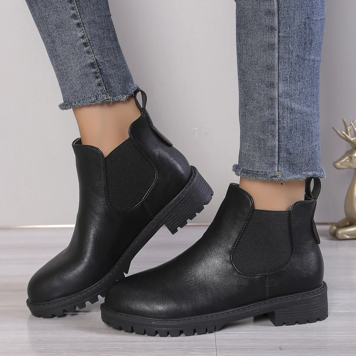 Chelsea Boots Suede - Kadın Rahat Chelsea yarım çizmeler Yuvarlak